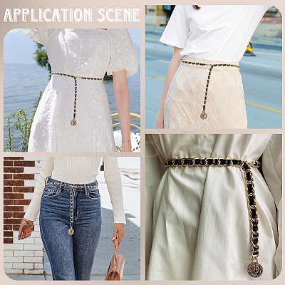 1Pc Alloy PU Leather Braided Waist Chains for Woman AJEW-CL0005-49A-1