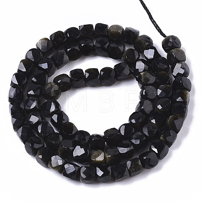 Natural Golden Sheen Obsidian Beads Strands G-R460-036-1