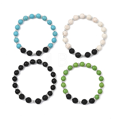 Natural & Synthetic Gemstone Round Beaded Stretch Bracelets for Women Men BJEW-JB13928-1