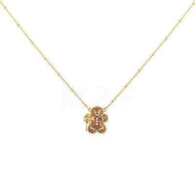 Christmas Brass Enamel Gingerbread Man with Clover Pendant Necklaces FS-WGDCCA1-01-1