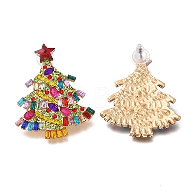 Christmas Alloy Rhinestone Stud Earrings for Women EJEW-U024-01G-02-1