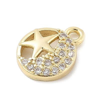 Brass Micro Pave Clear Cubic Zirconia Charms KK-B130-01G-06-1