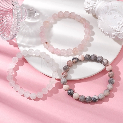 3Pcs 3 Styles Natural Mixed Gemstone Round Beaded Stretch Bracelets Set BJEW-JB10139-04-1