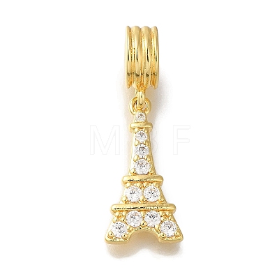 Rack Plating Brass Pave Clear Cubic Zirconia European Dangle Charms KK-H485-24G-1