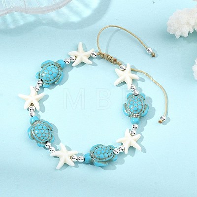 Adjustable Dyed Synthetic Turquoise & Non-magnetic Synthetic Hematite Beads Braided Beads Bracelets for Women Men BJEW-JB13778-01-1