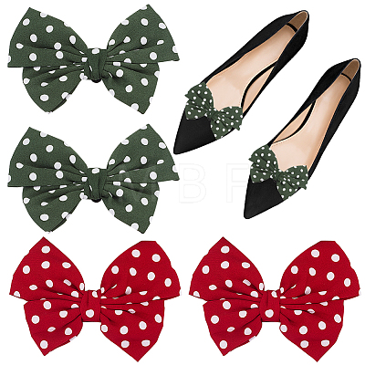 Gorgecraft 4Pcs 2 Colors Retro Polka Dot Pattern Polyester Bowknot Shoe Decorations FIND-GF0005-02-1