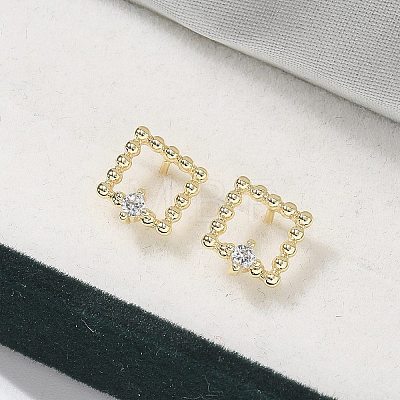 Brass Clear Cubic Zirconia Stud Earrings EJEW-Q014-03G-1