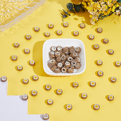 Handmade Polymer Clay Rhinestone European Large Hole Beads with Silver Color Plated Brass Cores FPDL-PA0001-02E-1