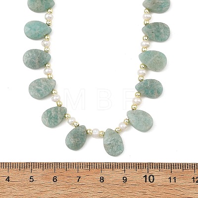 Natural Cultured Freshwater Pearl Rice & Natural Amazonite Teardrop Beaded Necklaces NJEW-JN06434-1