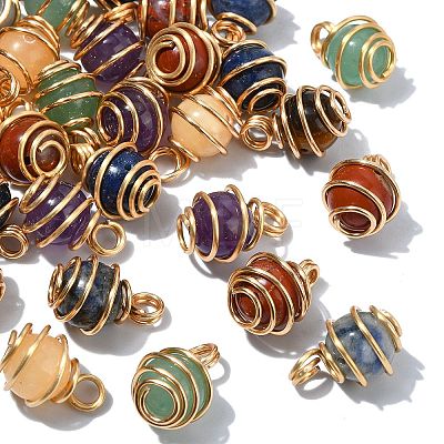 35Pcs 7 Colors Chakra Natural Mixed Gemstone Pendants PALLOY-CJ00050-1