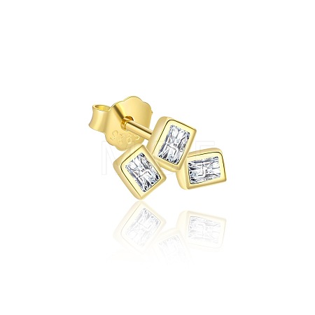 Rectangle 925 Sterling Silver Micro Pave Clear Cubic Zirconia Stud Earrings FS-WGC4DF4-01-1