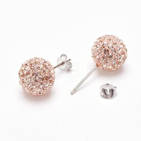 Gifts for Her Valentines Day 925 Sterling Silver Austrian Crystal Rhinestone Ball Stud Earrings for Girl Q286H201-1