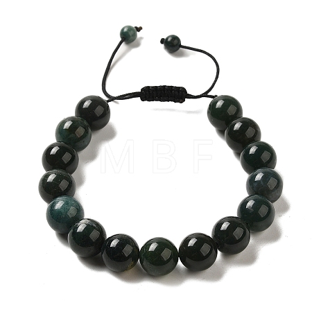 12.5mm Round Natural Moss Agate Braided Bead Bracelets for Women Men BJEW-C060-01B-1
