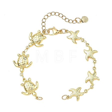 Turtle & Starfish 304 Stainless Steel Bracelets Making AJEW-JB01604-1