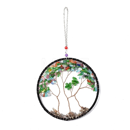 Wire Wrapped Chips Natural Gemstone Big Pendant Decorations HJEW-A005-05D-1