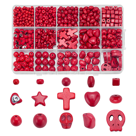 583Pcs 15 Styles Synthetic Turquoise Beads TURQ-PH0001-25-1