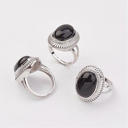 Natural Dyed & Heated Black Agate Finger Rings RJEW-P122-20-1