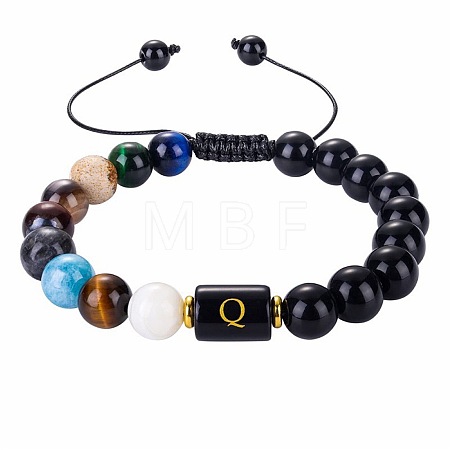 10MM Natural Black Obsidian Alphabet Beaded Braided Bracelets TO2319-17-1
