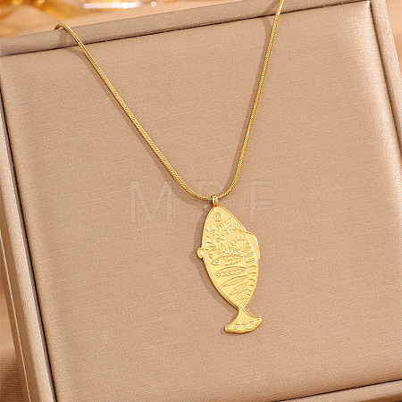 Ocean 304 Stainless Steel Embossed Fish Pendant Necklaces for Women WG27532-01-1