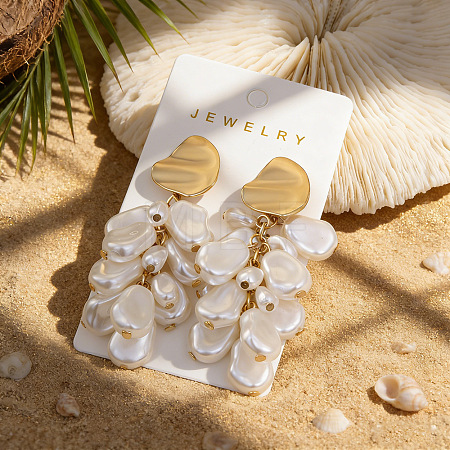 Alloy with Plastic Pearls Stud Tassel Earrings EJEW-Z172-06G-02-1