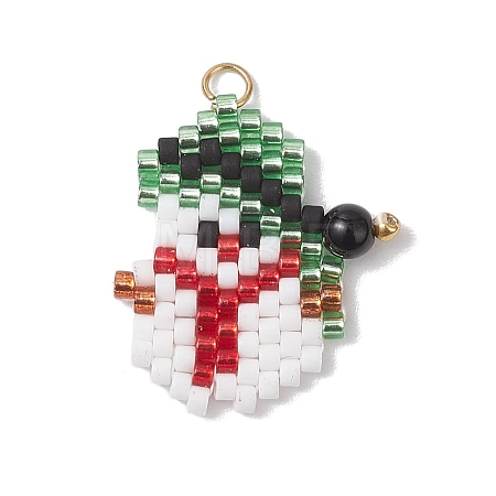 Christmas Themed Glass Seed Beaded Pendants PALLOY-MZ00868-03-1