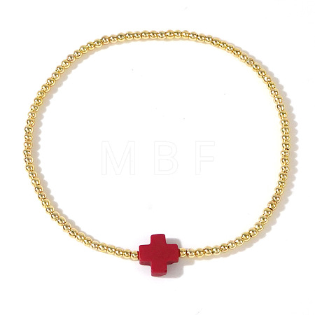 Brass Round Beads Stretch Bracelets VH4184-2-1
