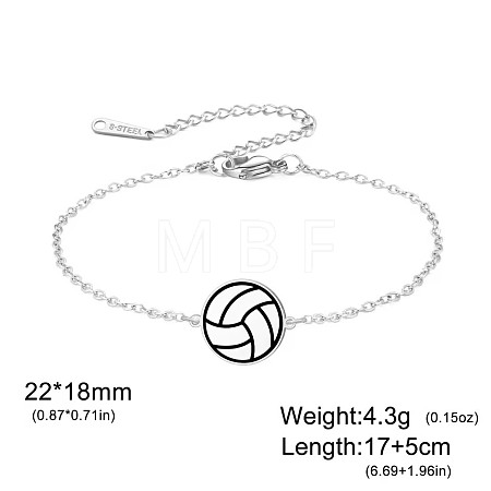 304 Stainless Steel Sport Ball Link Bracelets for Women WG444BD-03-1