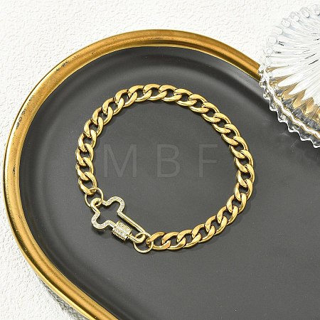 Micro Pave Clear Cubic Zirconia Screw Carabiner Lock Link Bracelets BJEW-JB13849-1