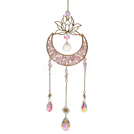 Moon Natural Rose Quartz Chips Hanging Suncatcher GG-CBAB970-02B-1