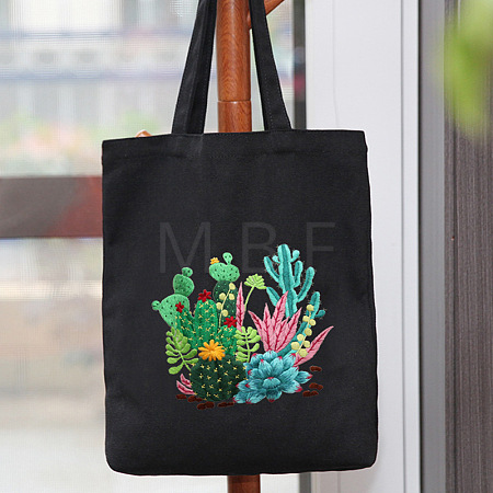 DIY Cactus & Succulent Plants Pattern Tote Bag Embroidery Kit PW22121382191-1