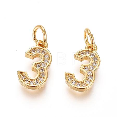 Brass Micro Pave Clear Cubic Zirconia Charms ZIRC-L092-03-G-1