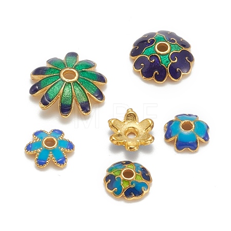 Mixed Brass Enamel Bead Caps X-KK-L124-09G-RS-1