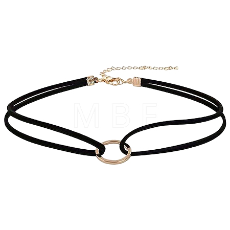 1Pc Alloy Ring Double Layer Faux Suede Cord Choker Necklaces for Women NJEW-CL0001-32-1