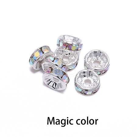 Rondelle Brass Rhinestone Spacer Beads FS-WG29681-69-1