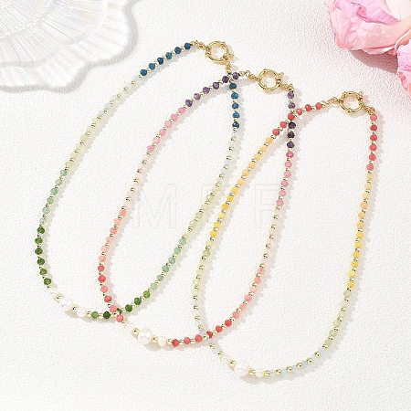 Gradient Color Gemstone & Natural Cultured Freshwater Pearl Beaded Necklaces NJEW-JN06316-1