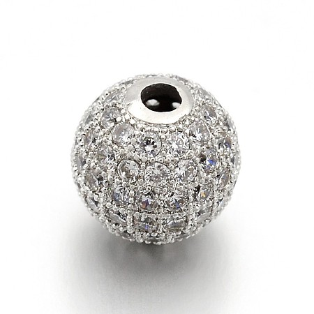 CZ Brass Micro Pave Cubic Zirconia Round Beads ZIRC-L017-01P-1