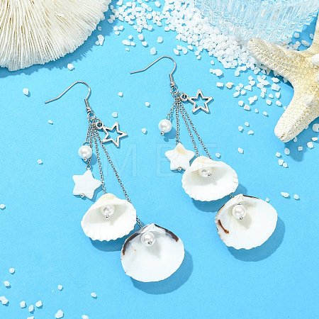 Shell & Brass & 304 Stainless Steel Dangle Earrings EJEW-TA00809-1