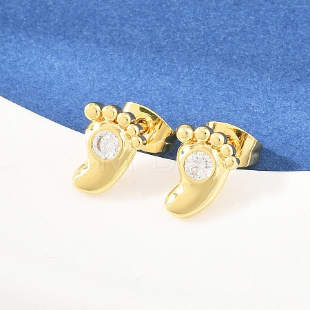 Brass Micro Pave Clear Cubic Zirconia Stud Earrings EJEW-F405-21A-G-1