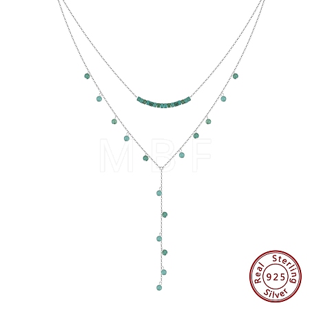 925 Sterling Silver & Synthetic Turquoise Round Ball Tassel Y Necklaces SE-CBA9BBC-17P-1