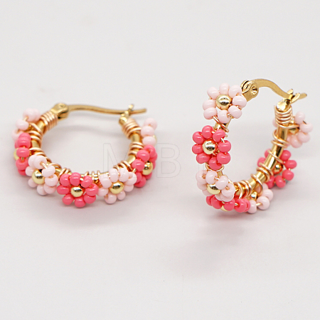 Bohemian Glass Braided Seed Beads Flower Hoop Earrings for Women CY3369-5-1