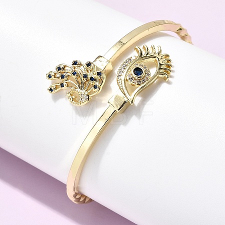 Eye Theme Brass Micro Pave Cubic Zirconia Cuff Bangles for Women BJEW-F526-01A-G-1