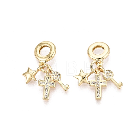 Brass Micro Pave Clear Cubic Zirconia European Dangle Charms KK-N287-33E-G-1