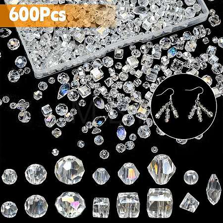 600Pcs 15 Style Electroplate Transparent Glass Beads EGLA-YW0003-08-1