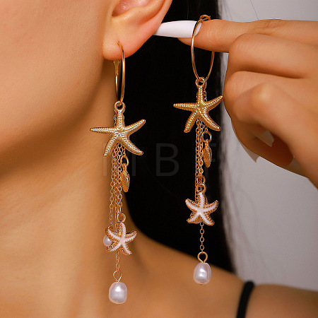 Alloy Enamel & Plastic Pearl Hoop Dangle Earrings WG7948B-02-1
