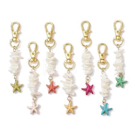 Natural White Mother of Pearl Shell & Synthetic Turquoise Starfish Pendant Decorations X-HJEW-JM02986-1