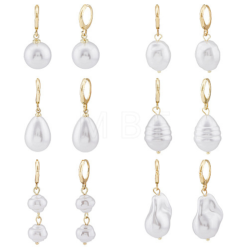 ANATTASOUL 6 Pair 6 Style Natural Pearl Dangle Leverback Earrings EJEW-AN0003-56-1