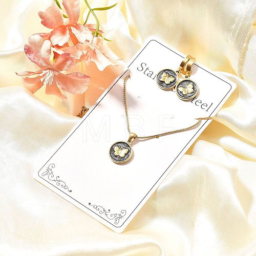 304 Stainless Steel Enamel Pendant Necklaces & Hoop Earring Set for Women SJEW-C007-03G-01-1