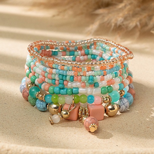 Bohemian Glass Beaded Stretch Bracelet Sets OY6714-5-1