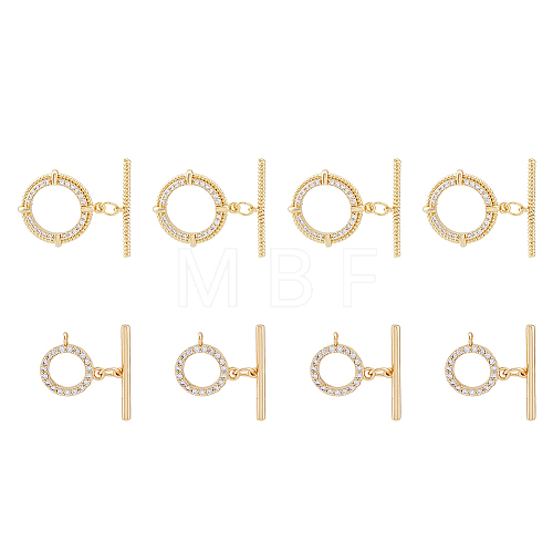 8 Sets 2 Styles Brass Micro Pave Clear Cubic Zirconia Toggle Clasps KK-DC0003-40-1