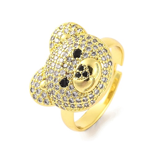 Bear Brass Micro Pave Cubic Zirconia Open Cuff Ring for Women RJEW-U003-22G-G-1